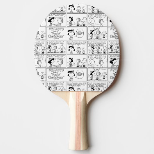 Linus vertelt Lucy dat ze Crabby is Tafeltennisbatje (Voorkant)