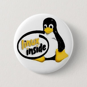 LINUX INSIDE Tux the Linux Penguin Logo Ronde Button 5,7 Cm