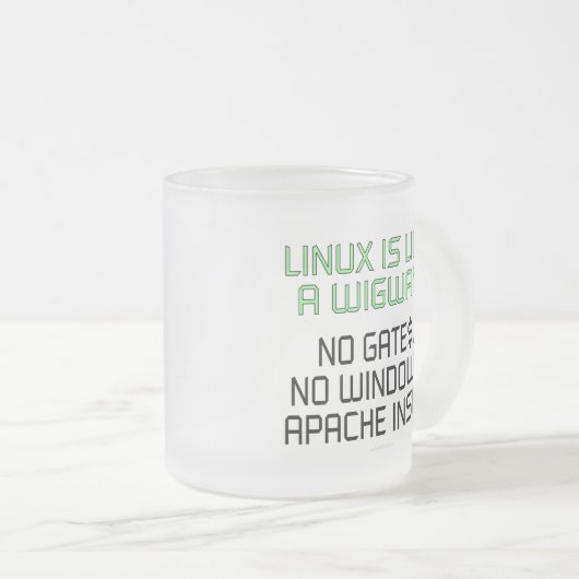 Linux is als een wigwam. Geen poorten, geen ramen. Matglas Koffiemok (Voorkant rechts)