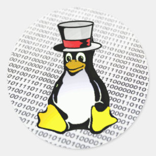 Linux Logo Tux Penguin Top Hat Binary Ubuntu Ronde Sticker