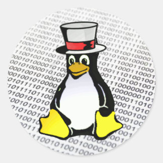 Linux Logo Tux Penguin Top Hat Binary Ubuntu Ronde Sticker