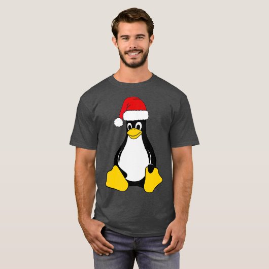 Linux Mascot Tux the Penguin Santa Hat Nerd Geek T-shirt (Voorkant volledig)
