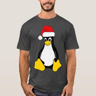 Linux Mascot Tux the Penguin Santa Hat Nerd Geek T-shirt