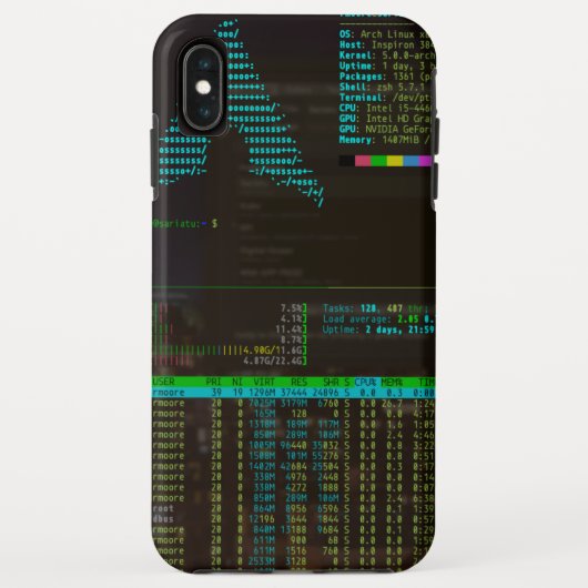 Linux/tmux/htop iPhone XS Max Hoesje (Achterkant)