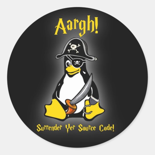 Linux Tux Penguin Pirate Sticker Zwart Ubuntu, enz (Voorkant)