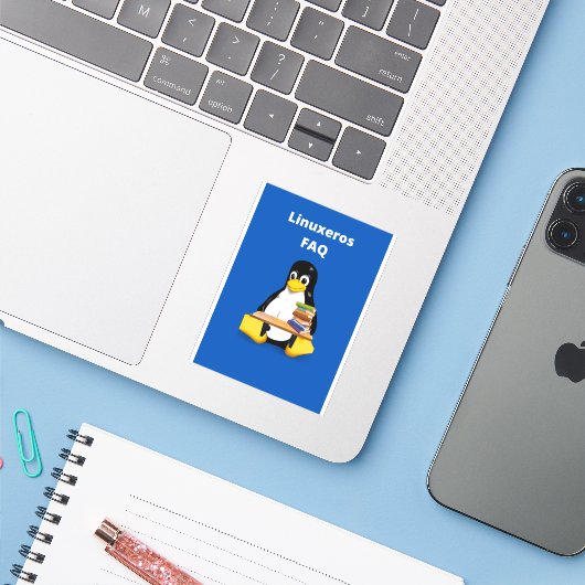 Linuxeros FAQ Sticker (Laptop met iPhone)
