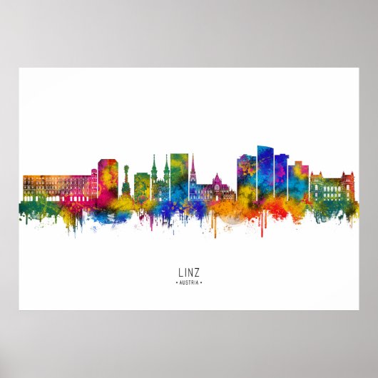 Linz Oostenrijk Skyline Poster (Voorkant)