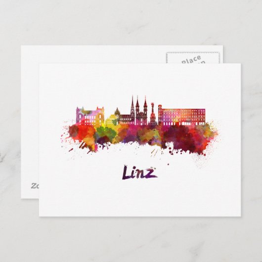 Linz skyline in watercolor briefkaart (Voorkant / Achterkant)