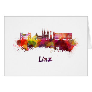 Linz skyline in waterverf