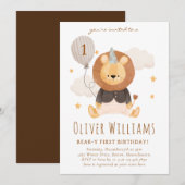 lion 1st birthday blue balloon kaart (Voorkant / Achterkant)