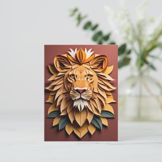 Lion 3D Paper Art Design T-shirt Briefkaart (Staand voorkant)