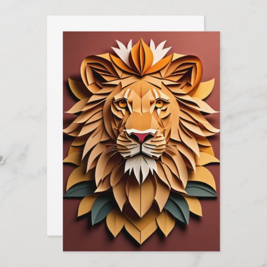 Lion 3D Paper Art Design T-shirt Kaart (Voorkant / Achterkant)