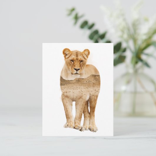 Lion African Double Exposure Briefkaart (Staand voorkant)