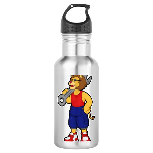 Lion als mechanisch met moersleutel waterfles (Voorkant)