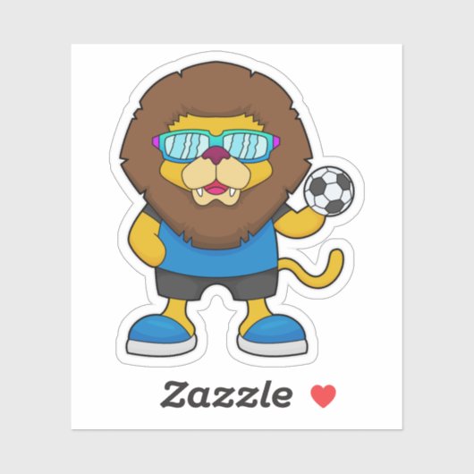 Lion als Voetbalspeler met Voetbal Sticker (Vel)