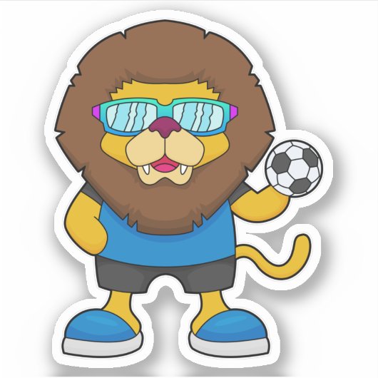 Lion als Voetbalspeler met Voetbal Sticker (Voorkant)