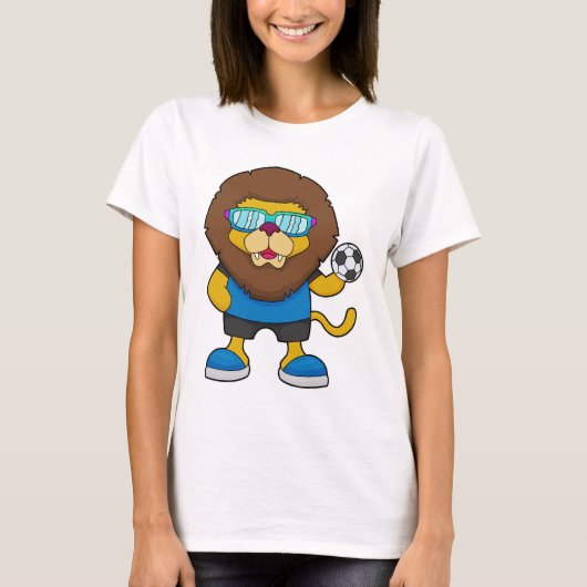 Lion als Voetbalspeler met Voetbal T-shirt (Voorkant)