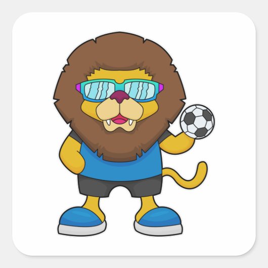 Lion als Voetbalspeler met Voetbal Vierkante Sticker (Voorkant)
