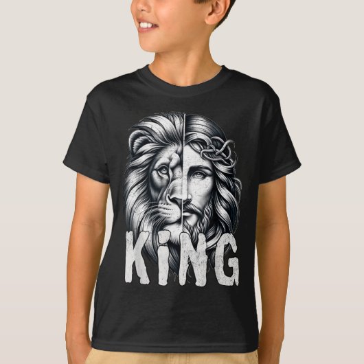 Lion And Jesus King Christian Faith Design  T-shirt (Voorkant)
