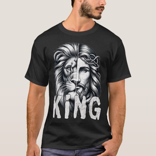 Lion And Jesus King Christian Faith Design  T-shirt (Voorkant)