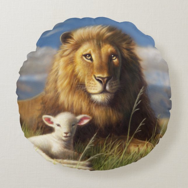 Lion and Lamb Round Sierkussen Rond Kussen (Voorkant)