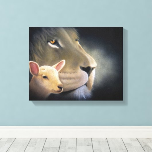 Lion and the Lamb Canvas Afdruk (Insitu (Houten vloer))