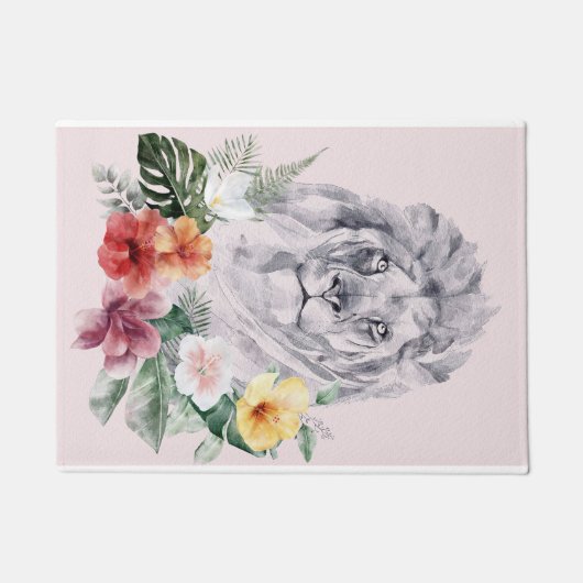 Lion Animal Flowers Deurmat (Voorkant)