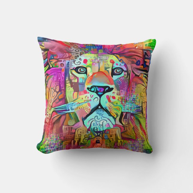 LION ART COLORFUL ABSTRACT PILLOW KUSSEN (Voorkant)