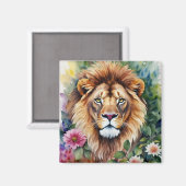 Lion Art Floral Waterverf Magnet (Voorkant / Achterkant)
