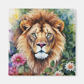 Lion Art Floral Waterverf Magnet (Voorkant)