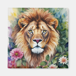 Lion Art Floral Waterverf Magnet