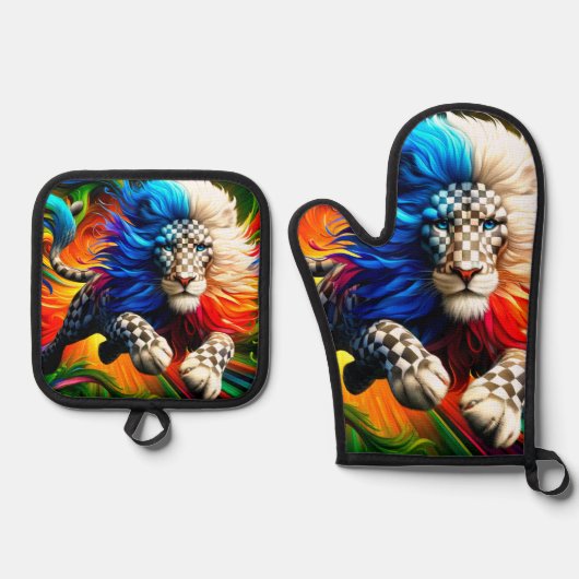 Lion Artwork Ovenwant & Pannenlap Set (Voorkant)