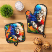 Lion Artwork Ovenwant & Pannenlap Set (Top down)
