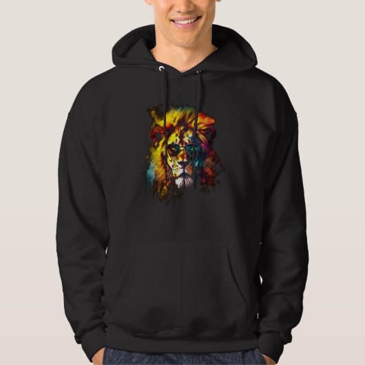 Lion Artwork Sunglasses Colourful Zoo Animal Lion Hoodie (Voorkant)