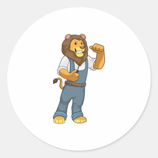 Lion as Handyman Screwdriver Ronde Sticker (Voorkant)