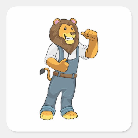 Lion as Handyman Screwdriver Vierkante Sticker (Voorkant)
