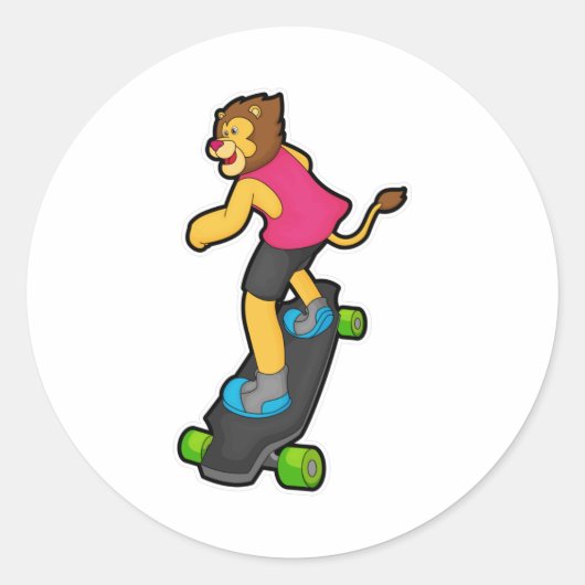 Lion as Skateboarder with Skateboard Ronde Sticker (Voorkant)