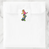 Lion as Skateboarder with Skateboard Vierkante Sticker (Tas)