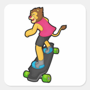 Lion as Skateboarder with Skateboard Vierkante Sticker