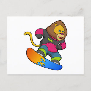 Lion as Snowboarder with Snowboard Briefkaart