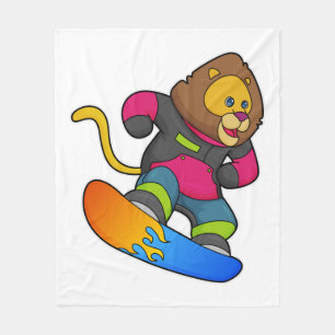 Lion as Snowboarder with Snowboard Fleece Deken