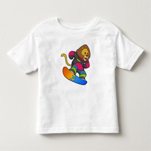 Lion as Snowboarder with Snowboard Kinder Shirts (Voorkant)