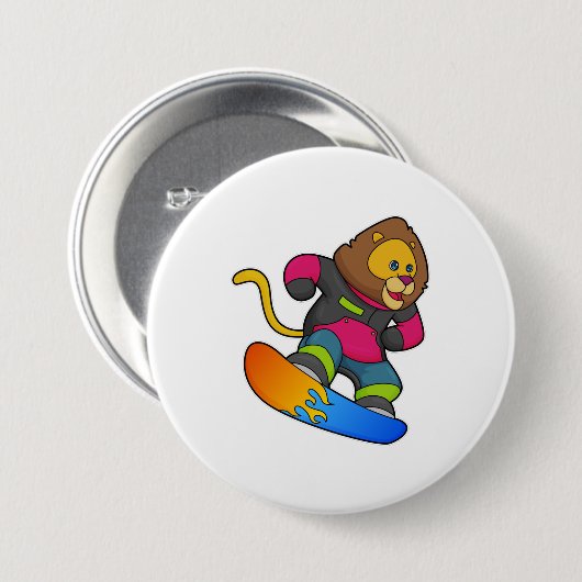 Lion as Snowboarder with Snowboard Ronde Button 7,6 Cm (Voorkant /achterkant)