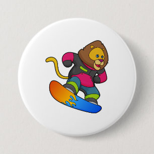 Lion as Snowboarder with Snowboard Ronde Button 7,6 Cm