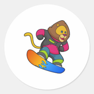 Lion as Snowboarder with Snowboard Ronde Sticker