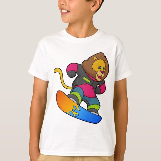 Lion as Snowboarder with Snowboard T-shirt (Voorkant)