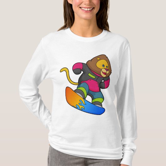 Lion as Snowboarder with Snowboard T-shirt (Voorkant)