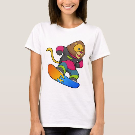 Lion as Snowboarder with Snowboard T-shirt (Voorkant)