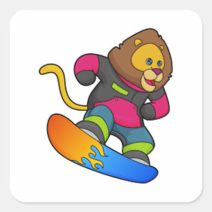 Lion as Snowboarder with Snowboard Vierkante Sticker