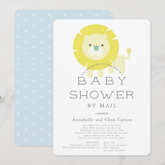 Lion Baby Blue Boy Baby shower per post Kaart (Voorkant / Achterkant)